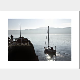 The yacht Ayesha heads out to sea from Scarborough, Yorkshire, UK Posters and Art